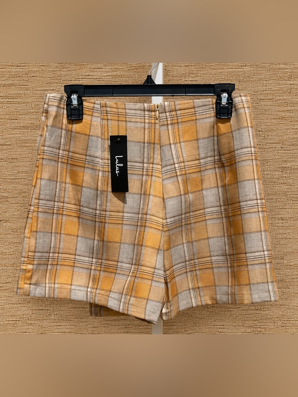 Lulus Mustard & Beige Plaid Wrap Front Skort Shorts Preppy Academia Boho NWT, M - Picture 4 of 14